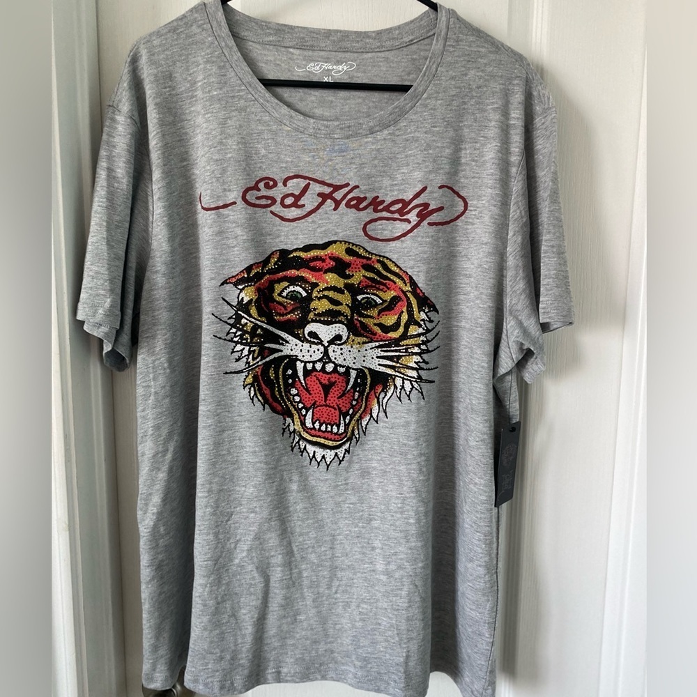 Ed Hardy Rhinestone Tiger shirt size-XL